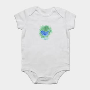 blue bird and shrub watercolor painting Baby Bodysuit